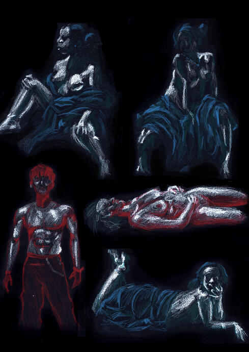 Anatomy and lighting studies. (10-15 minute poses on black paper).