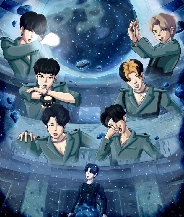 "Mayday". Fan art based on the music video of "Mayday" by VICTON. Color test.