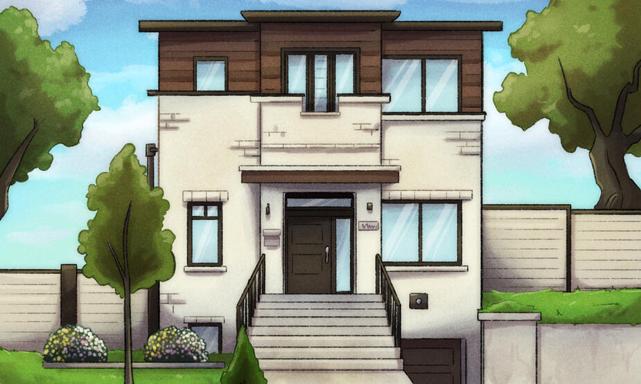 A house background panel I did for a children's book commission.