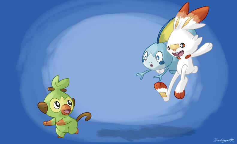 Quick sketch of the starters of the Galar region from &quot;Pokémon&quot;.