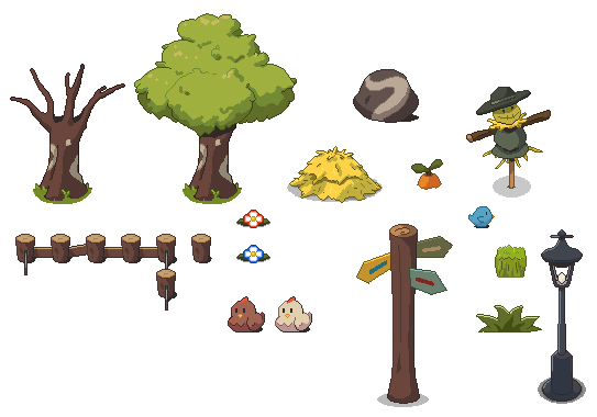 Assets for the farming sim game mockup test made with Aseprite